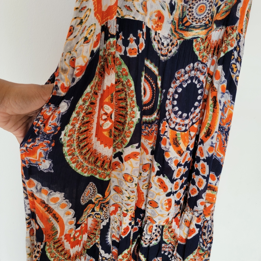 RAGA Navy and Orange Circular Print Boho Maxi Dress - Picture 6 of 11
